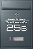 Verda Briefkasten PERSONALISIERT Anthrazit mit Namensschild und großem Briefschlitz, Postkasten 32...