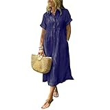 EGSDMNVSQ Damen Sommerkleid V-Ausschnitt Kurzarm Freizeitkleid Elegant Blusenkleid Leicht und Luftig...