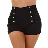 Jela London Damen Hotpants High-Waist Stretch Kurze Shorts Deko-Elemente Slim sexy, Schwarz 36-38...