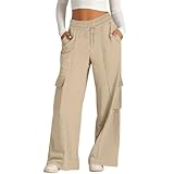 Generisch Cargohose Damen Baggy Jogginghose Sweathose High Waist Cargo Hose Wide Leg Hose Weites...