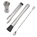 WUWFKUI 4-teiliges Edelstahl-Stößel-Set, Cocktaillöffel-Set – Bar-Stößel für Cocktails