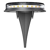 Ciieeo Solar LED Bodeneinbauleuchte Rund Warmweiß Langlebige Garten Solarlampe mit Erdspieß...