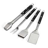 BURNHARD Edelstahl Grillbesteck Set 4-TLG. Grillzange, Grillbürste, Grillspachtel und Grillgabel,...