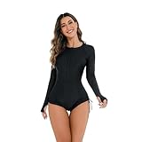 Beachkini Einteiliger Damen-Badeanzug Mit Langen Ärmeln, Front-Reißverschluss, Surfbekleidung,...