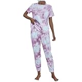 BAODANDVD Loungewear-Sets für Damen, einfarbig, 2-teiliges Outfit, kurzärmelig,...