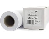 Netuno 1 Rolle Inkjet-Plotterpapier 90g 610 mm x 50 m 50 mm 2 Zoll Kern Weiß Matt Unbeschichtet...