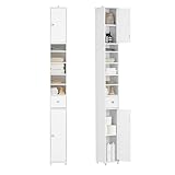 SoBuy BZR34-W Badezimmer Hochschrank mit 5 Fächern Badschrank Badregal mit 1 Schublade und Türen...