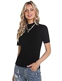 Totatuit Damen 2024 Stehkragen Pullover Frühling Sommer Herbst Winter Strick Shirt Kurzarm Casual...