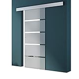 Mai & Mai® Glasschiebetür 900x2050 8mm, 15 mm Wandabstand, mit 5-Milchglas Streifen, Griffart:...