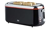 KHG Toaster TO-1301LSS | Langschlitztoaster 4 Scheiben Schwarz glänzend 1300 W | mit...