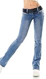 Trendstylez Damen Stretch Bootcut Schlag Jeans Hose Vintage Light Blue W3000 Größe 36