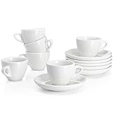 Sweese 402.001 6-teilig Cappuccinotassen Set aus Porzellan, Dickwandige Kaffeetassen mit Untertasse,...