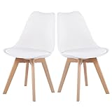 EGGREE 2er Set Esszimmerstühle mit Massivholz Buche Bein SGS Geprüfter, Retro Design Gepolsterter...