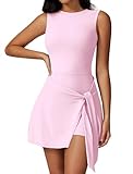IDOPIP Damen Tenniskleid Golfkleid mit Hose Drunter Trainingskleid Ärmelloses Rückenfrei...