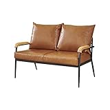 TUKAILAi Living Rom 2-Sitzer-Sofa, Kunstleder-Sessel mit Holzarmlehnen und Metallrahmen, kleines...