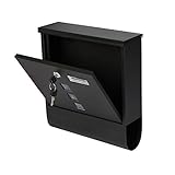 Wiltec Briefkasten schwarz 300 x 85 x 330 mm, Wandbriefkasten mit Zeitungsfach, Schloss,...