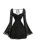 SweatyRocks Gothic Kleid Damen Sexy Langarm Spitzenkleid Herbstkleid A Linien Kleid Mit Spitze...