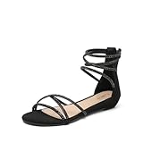 DREAM PAIRS Damen Sandalen Flache Sandalen Sommer,Size 37,Schwarz,Weitz