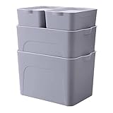 RMAN Aufbewahrungsbox mit Deckel, 4er Set Stapelbare Kunststoff(PP) Aufbewahrungsboxen mit Griffen,...