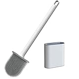 WC-Bürste, Badezimmer-Silikon-WC-Bürste mit Halter, Wandmontage, mit rutschfestem langem Griff,...