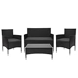 Mendler Poly-Rattan Garnitur HWC-F55, Balkon-/Garten-/Lounge-Set Sofa Sitzgruppe - schwarz, Kissen...