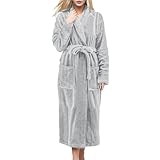 Duohropke Bademantel Damen Flauschig Warm Lange Hausmantel Frottee Fleece Bademantel Mit Taschen...