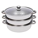 Dampftopf | 3 Etagen, stapelbar, mit Glasdeckel, Dampfgarer aus Edelstahl | für gesunde Ernährung,...
