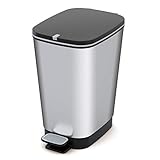 CURVER KIS Chic Bin Style Treteimer 45l mit Deckel und Pedal, Müllbeutelaufhängung, Silber...