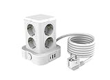 Mehrfachsteckdose Überspannungsschutz 3680W 16A mit 8 Schukosteckdosen und 3 USB Steckdosenturm mit...
