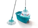 Leifheit Set CLEAN Twist Disc Mop Ergo 2.0, Bodenwischer mit Mikrofaser Bezug für nebelfeuchte...