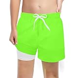Badehose Jungen mit Kompression Liner 2 in 1 Atmungsaktiv Badeshorts Jungs Elastisch Boardshorts...