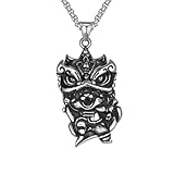 OAKKY Herren Edelstahl Vintage Dominant Gravur Chinesisch Qilin Halskette Tiger Löwe...