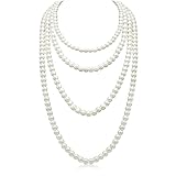 Ormromra Imitation Perlen Kette, weiß 150 cm Kostüm Accessoires Lange Perle Halskette, Dame Weiße...