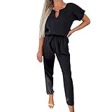amropi Jumpsuit Damen Elegant Kurzarm Playsuit V-Ausschnitt Casual Lose Overalls Lang Romper...