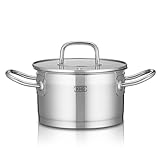 KHG Topf Kochtopf Fleischtopf 16 cm Induktion, Edelstahl unbeschichtet inkl. Glasdeckel | 9,5 cm...