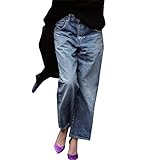 Teenager Hosen Capri-Jeans mit weitem Bein für Damen, hoch taillierte Stretch-Cropped Baggy Denim...