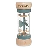 Regenmacher Rassel Baby aus Holz personalisierbar mit Name graviert Greifring für Baby Geschenk zur...