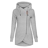 Damen Lange Kapuzenpullover Zipper Hoodie Herbst Winter Pulli Sweatjacke mit Reißverschluss Hoodie...