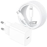 20W iPhone Schnellladegerät mit iPhone Lightning Ladekabel 3m, USB C Ladegerät Netzteil Stecker...
