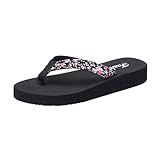 Damen Sandalen Sale Sommer Flach Bequem Zehentrenner Sandaletten mit Blumenstickerei Frauen Platform...