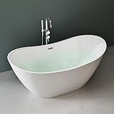 Mai & Mai freistehende Acryl-Badewanne Oval Standbadewanne Weiß inkl. Push-Open Ablaufgarnitur...