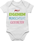 Baby Body Junge Mädchen - Aufdruck selbst gestalten - Wunschtext - 1/3 Monate - Weiß - strampler...