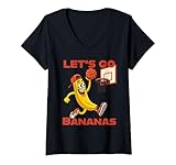 Damen Funny Banana Basketball, Cartoon Fruit Sport Jump Shot T-Shirt mit V-Ausschnitt