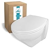 Calmwaters® Erhöhtes Wand WC spülrandlos Modern Plus mit Toilettendeckel, 6 cm Erhöhung,...