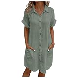 strandkleid damen sexy, Musselin Kleid Damen Sommer Kurzarm Strandkleid Freizeitkleid V-Ausschnitt...