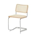 KHG Schwingstuhl Freischwinger chrom - Rückenlehne und Sitzfläche aus Massivholz Buche und Rattan...