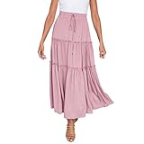 Elastischer Boho-Maxirock mit hoher Taille für Damen Rüschen A-Linie Lange Swing-Röcke (XL)