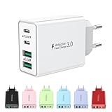 USB C Ladegerät, 4-Ports USB Stecker Schnellladegerät Mehrfach Netzteil USBC Fast Charger PD Power...