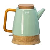 Elektrischer Keramik Wasserkocher 1,5 L mint/holz – mit echtem Holzdeckel, 360° drehbarer...