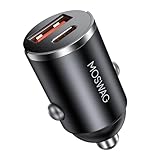 MOSWAG Zigarettenanzünder USB Ladegerät, Mini Autoladegerät USB C QC 3.0, Dual Ports...